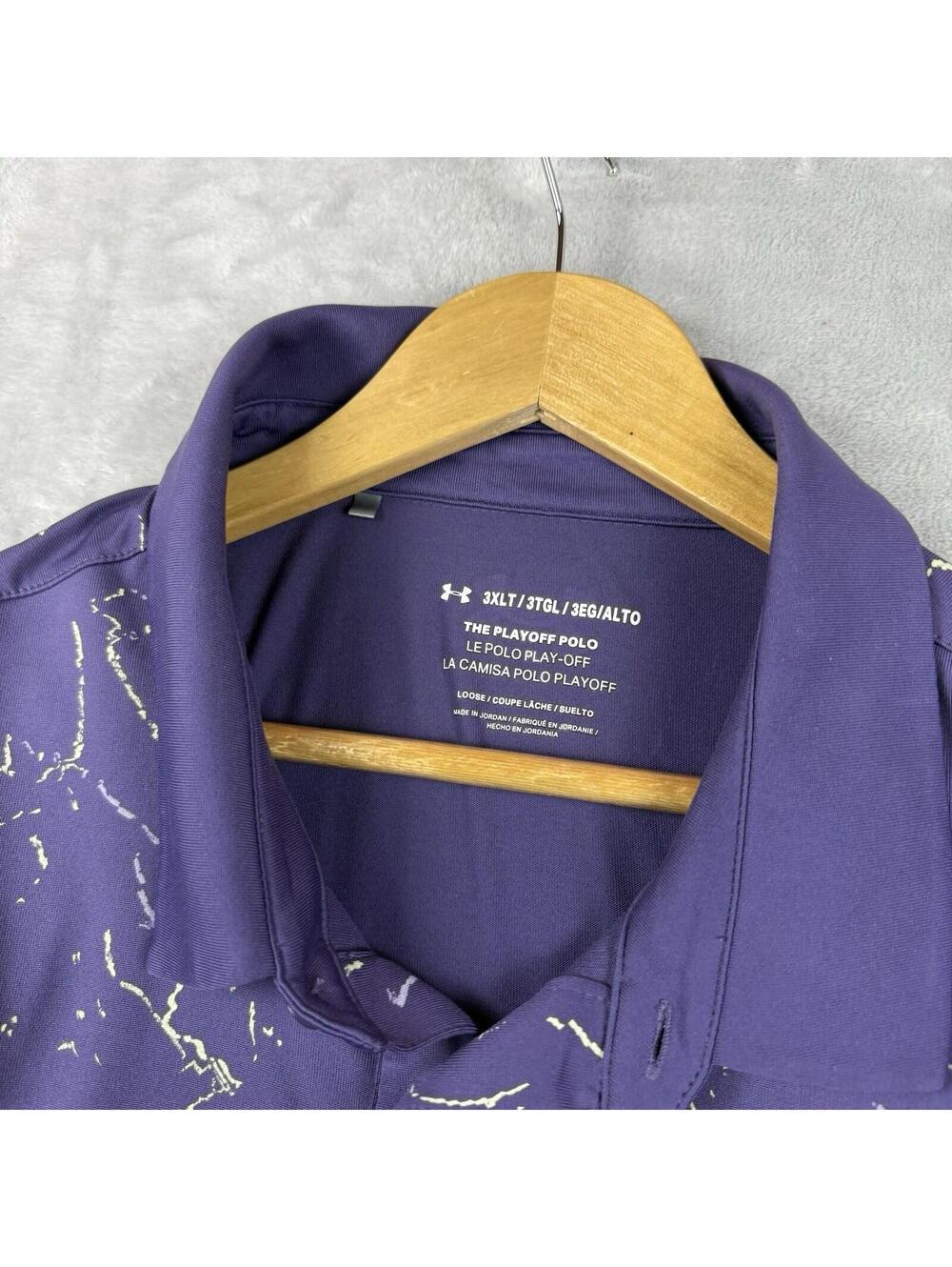 Under Armour Playoff Polo Purple Floral Golf Shirt Men 3XLT Big Tall Golf Preppy - Picture 4 of 8